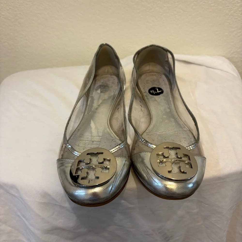 Tory Burch Audrey Flat Clear Silver